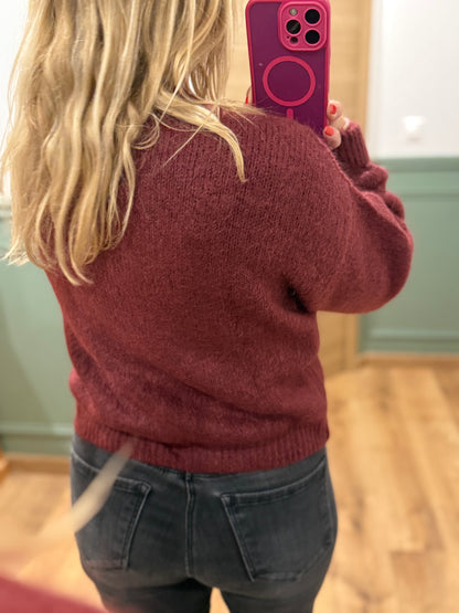 Gilet zippé en maille bordeaux