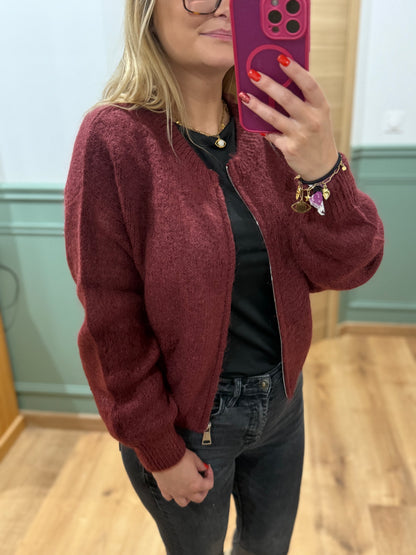 Gilet zippé en maille bordeaux